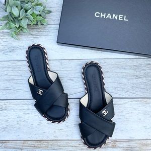 Chanel Cruise Lambskin mule sandals cross over slides
